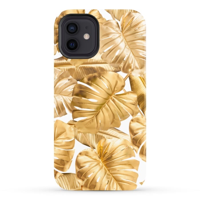 iPhone 12 StrongFit Gold Metal Foil Monstera Leaves Pattern by  Utart