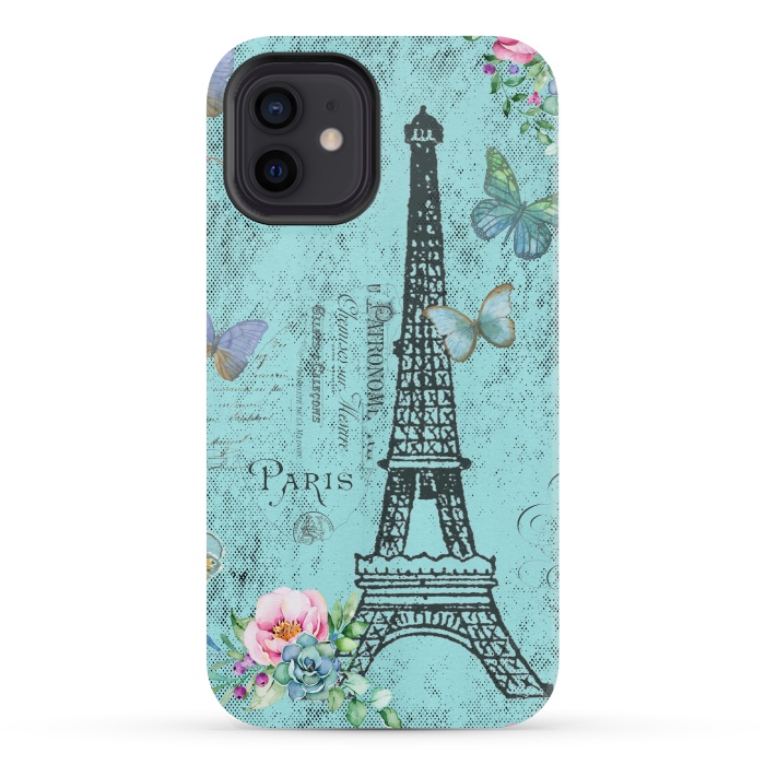 iPhone 12 mini StrongFit Blue Eiffel Tower Paris Watercolor Illustration by  Utart
