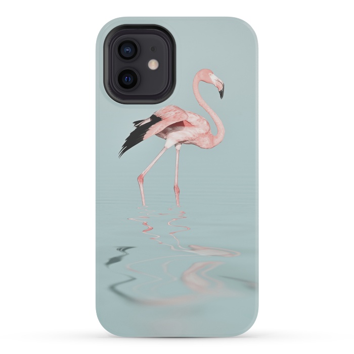 iPhone 12 mini StrongFit Flamingo On Turquoise Waters by Andrea Haase