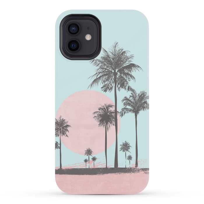 iPhone 12 mini StrongFit Beachfront Palm Tree Sunset by Andrea Haase