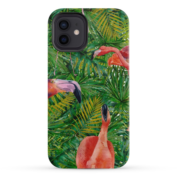 iPhone 12 mini StrongFit Flamingo Jungle Party by  Utart