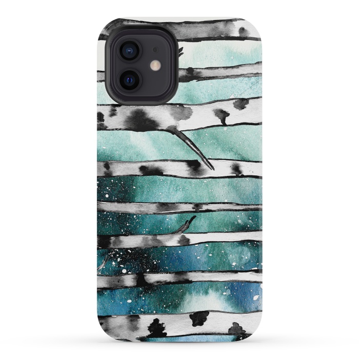 iPhone 12 mini StrongFit Abstract Birch Teal  by Amaya Brydon