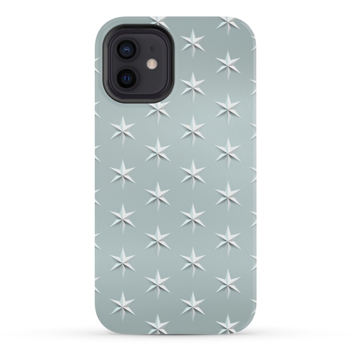 iPhone 12 mini StrongFit Silver Stars On Teal Metal by Andrea Haase