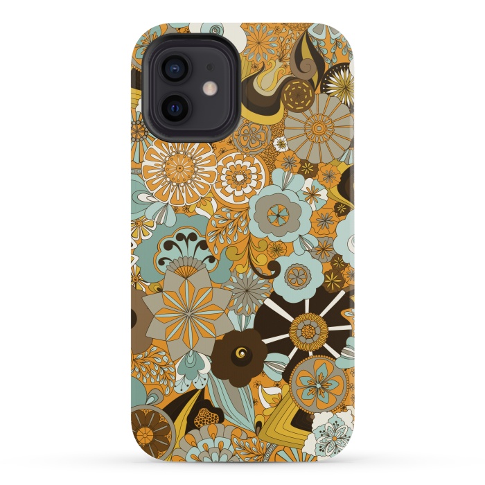iPhone 12 mini StrongFit Flowers, Flowers Everywhere Mustard and Blue by Paula Ohreen