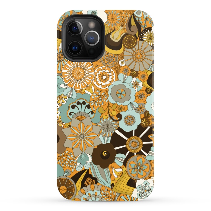 iPhone 12 Pro StrongFit Flowers, Flowers Everywhere Mustard and Blue by Paula Ohreen