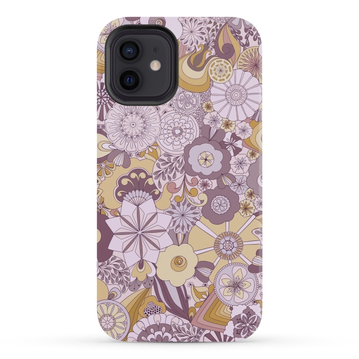 iPhone 12 mini StrongFit Flowers, Flowers Everywhere Purple and Mustard by Paula Ohreen