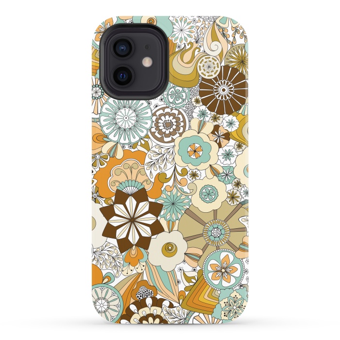 iPhone 12 StrongFit Flowers, Flowers Everywhere Retro Colors by Paula Ohreen