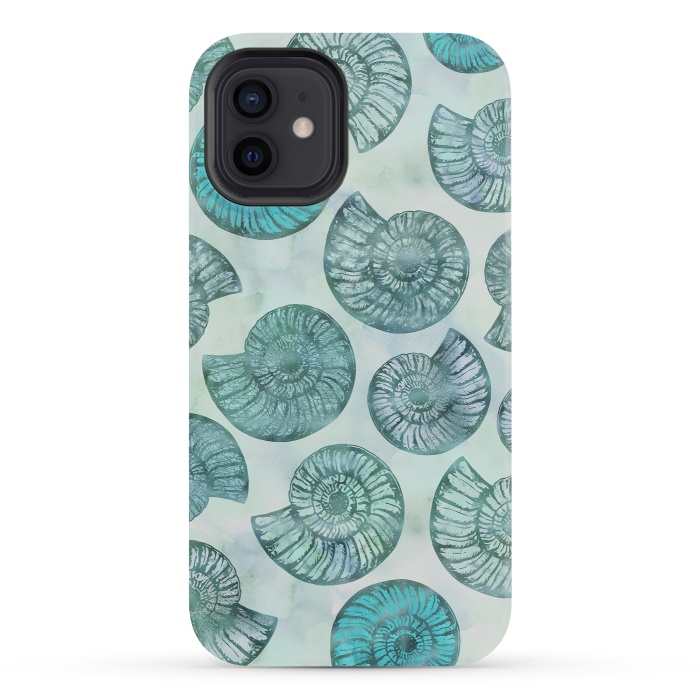 iPhone 12 mini StrongFit Teal Fossils And Ammonites by Andrea Haase