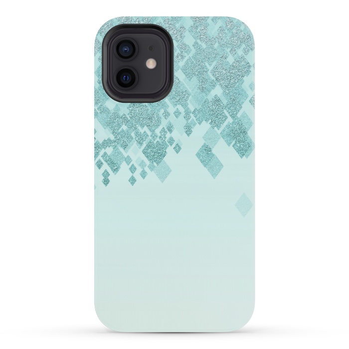 iPhone 12 mini StrongFit Turquoise Faux Glitter Diamonds by Andrea Haase