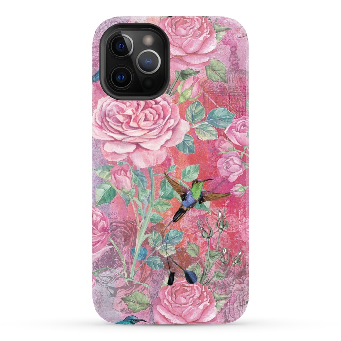 iPhone 12 Pro StrongFit Roses and Hummingbirds by  Utart