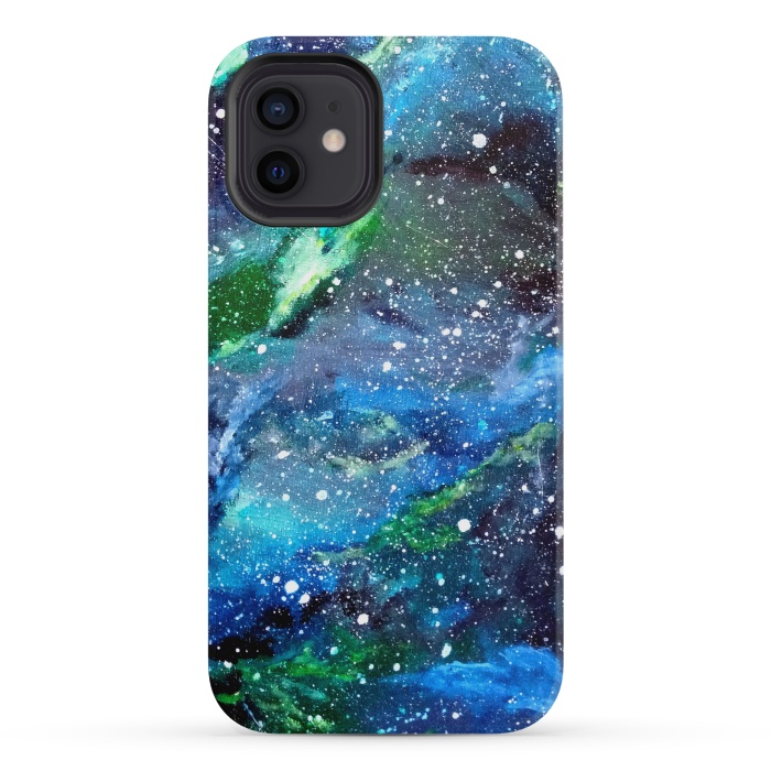 iPhone 12 mini StrongFit Galaxy in Blue and Green by Gringoface Designs