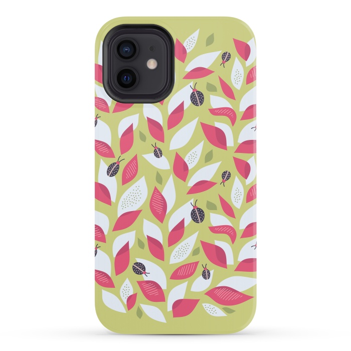 iPhone 12 StrongFit Green Plant With Pink Leaves And Ladybugs Spring by Boriana Giormova