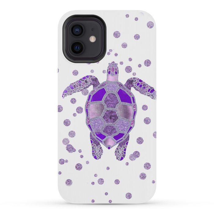 iPhone 12 mini StrongFit Shimmering Purple Turtle by Andrea Haase