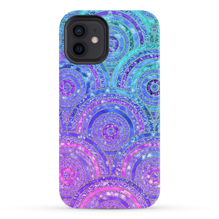 iPhone 12 StrongFit Pink and Blue Metal Circles Pattern by  Utart