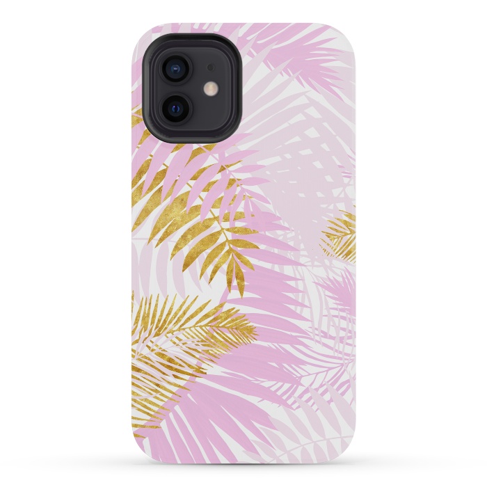 iPhone 12 mini StrongFit Pink and Gold Palm Leaves by  Utart