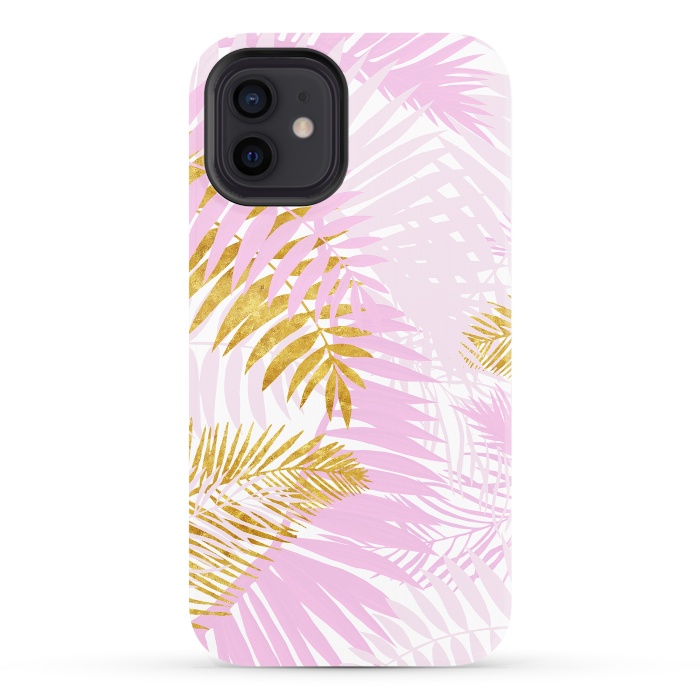 iPhone 12 StrongFit Pink and Gold Palm Leaves by  Utart