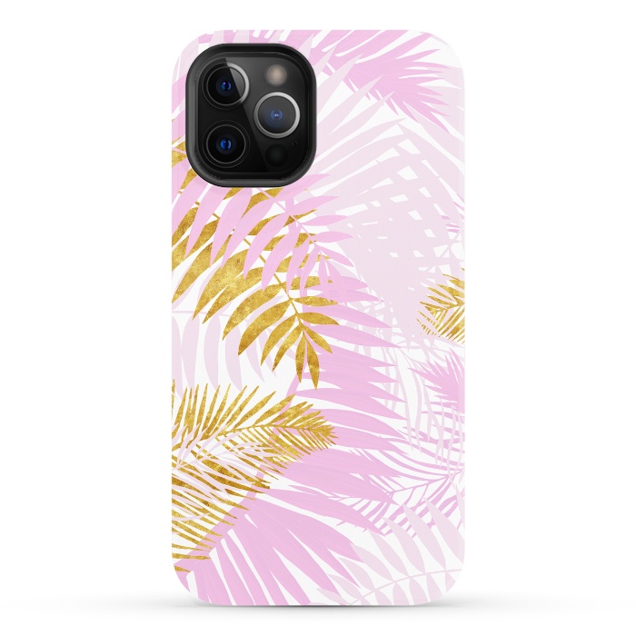 iPhone 12 Pro StrongFit Pink and Gold Palm Leaves by  Utart