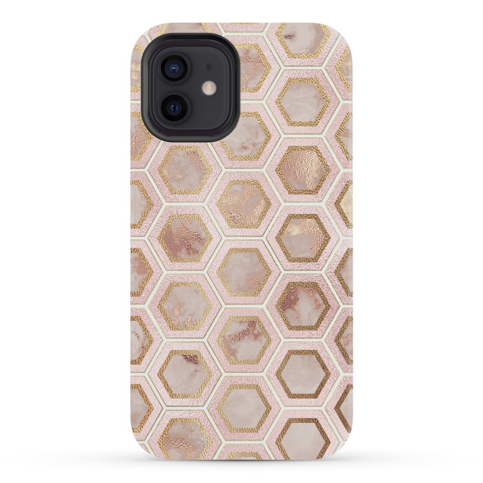 iPhone 12 mini StrongFit Marble and Rose Gold Honeycomb Pattern by  Utart