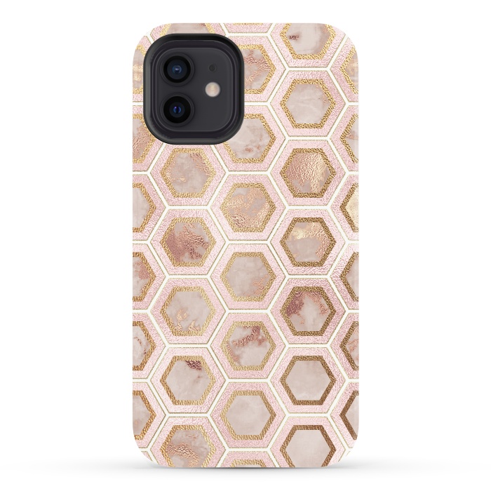 iPhone 12 StrongFit Marble and Rose Gold Honeycomb Pattern by  Utart