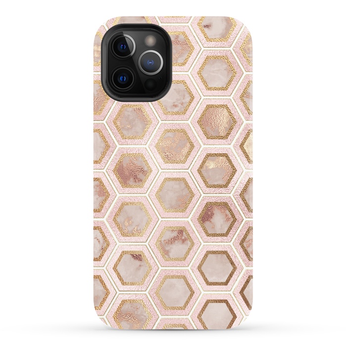 iPhone 12 Pro StrongFit Marble and Rose Gold Honeycomb Pattern by  Utart