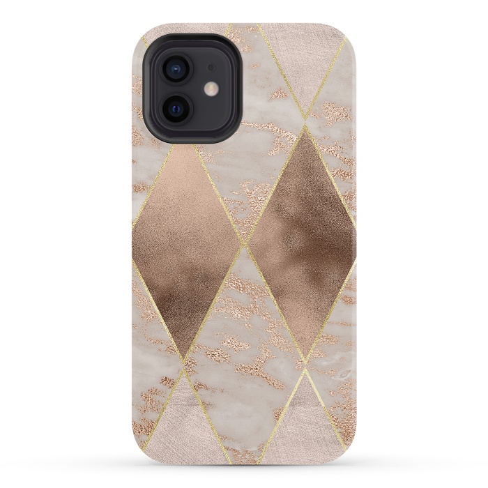 iPhone 12 StrongFit Marble Rose Gold Argyle Pattern by  Utart