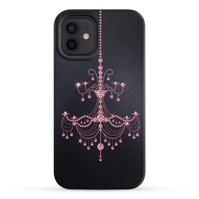 iPhone 12 mini StrongFit Pink sparkling chandelier on metal black  by  Utart