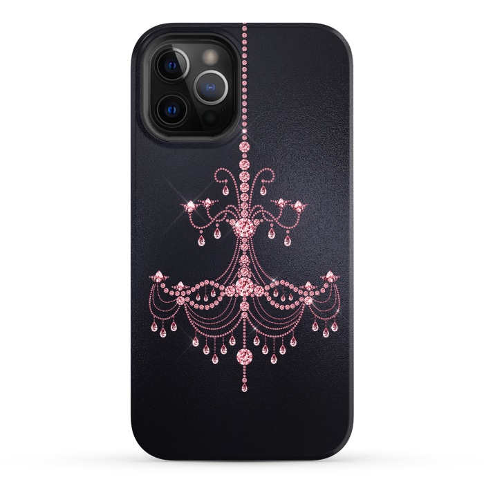 iPhone 12 Pro StrongFit Pink sparkling chandelier on metal black  by  Utart