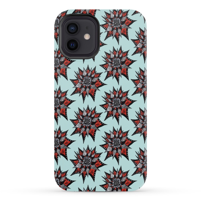 iPhone 12 mini StrongFit Spiked Abstract Ink Drawn Flower Pattern by Boriana Giormova
