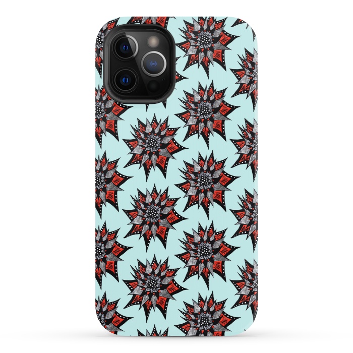 iPhone 12 Pro StrongFit Spiked Abstract Ink Drawn Flower Pattern by Boriana Giormova
