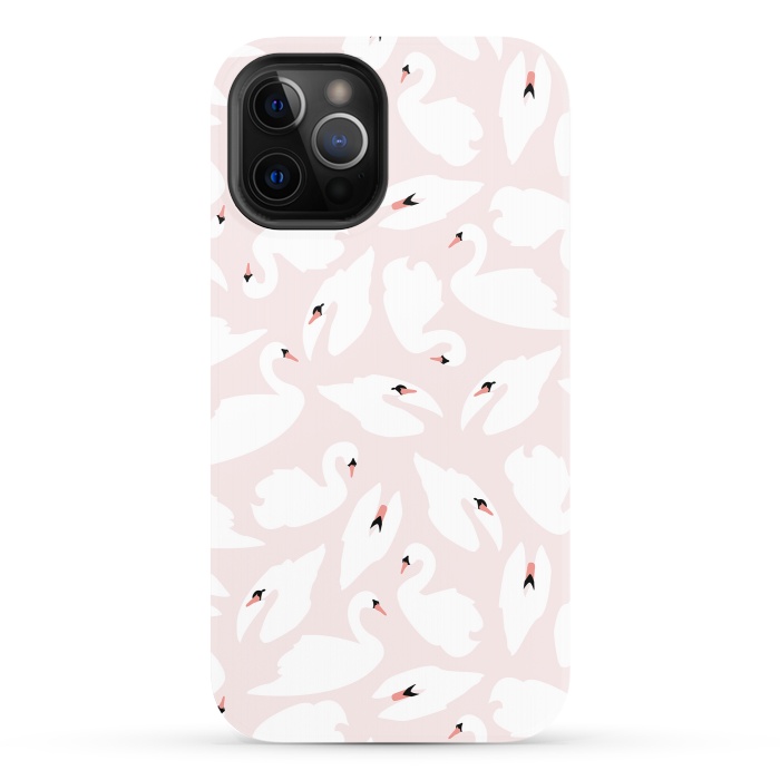 iPhone 12 Pro StrongFit Swan Pattern on Pink 030 by Jelena Obradovic