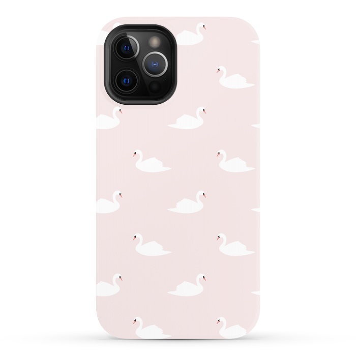iPhone 12 Pro StrongFit Swan pattern on pink 033 by Jelena Obradovic