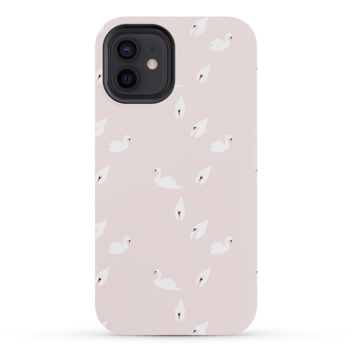 iPhone 12 mini StrongFit Swan Pattern on Pink 034 by Jelena Obradovic