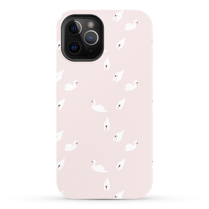 iPhone 12 Pro StrongFit Swan Pattern on Pink 034 by Jelena Obradovic