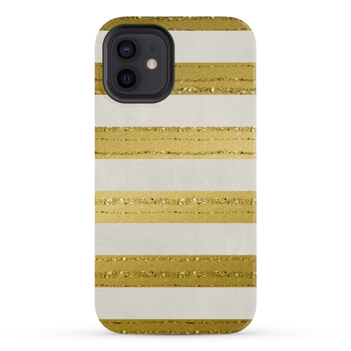 iPhone 12 mini StrongFit Golden Glitter Lines On Cream by Andrea Haase