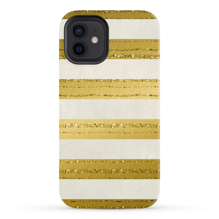 iPhone 12 StrongFit Golden Glitter Lines On Cream by Andrea Haase