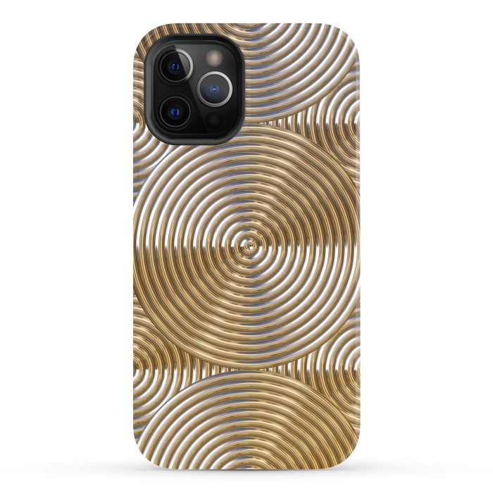 iPhone 12 Pro StrongFit Shiny Golden Metal Embossed Circles 2 by Andrea Haase