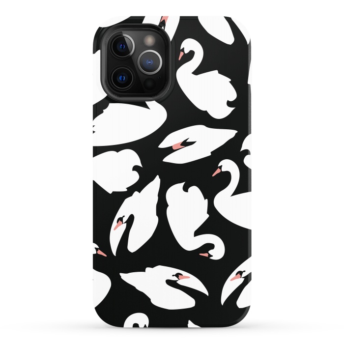 iPhone 12 Pro StrongFit White Swans On Black by Jelena Obradovic