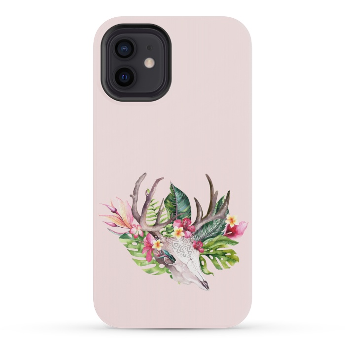 iPhone 12 mini StrongFit BOHO  Skull with tropical flowers and foliage by  Utart