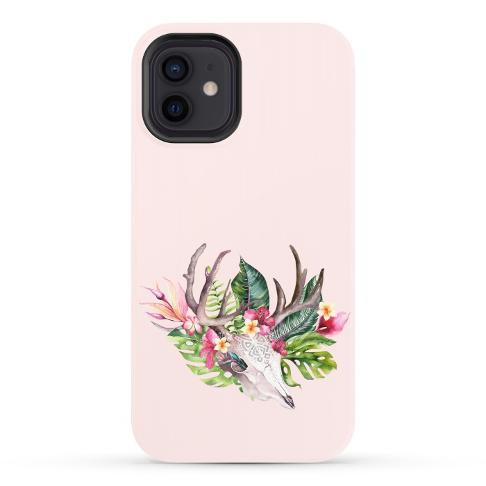 iPhone 12 StrongFit BOHO  Skull with tropical flowers and foliage by  Utart