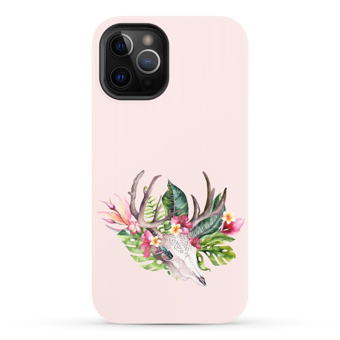 iPhone 12 Pro StrongFit BOHO  Skull with tropical flowers and foliage by  Utart