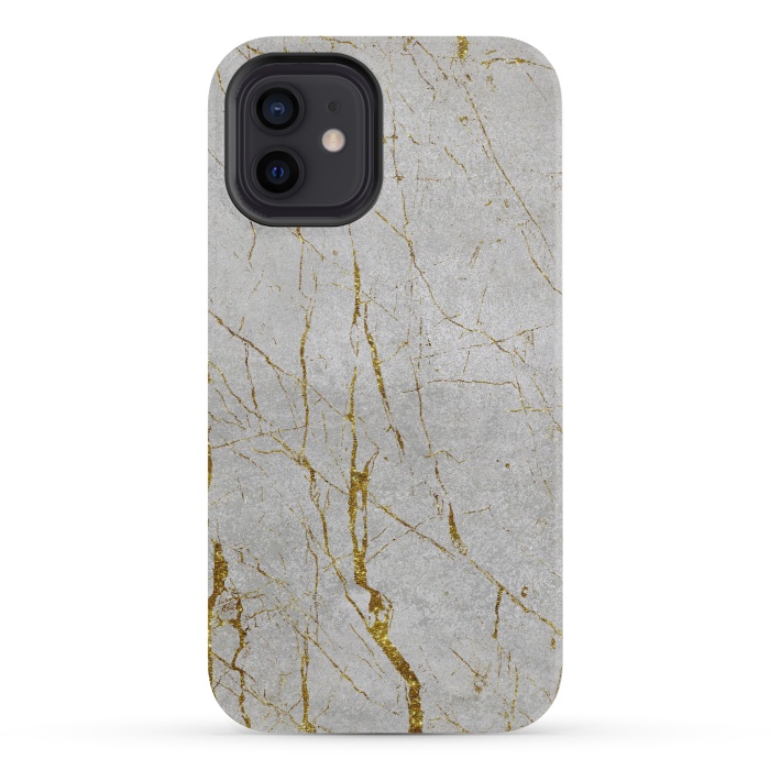 iPhone 12 mini StrongFit Golden Marble Veins On Concrete 2 by Andrea Haase