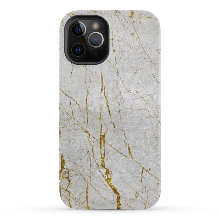 iPhone 12 Pro StrongFit Golden Marble Veins On Concrete 2 by Andrea Haase
