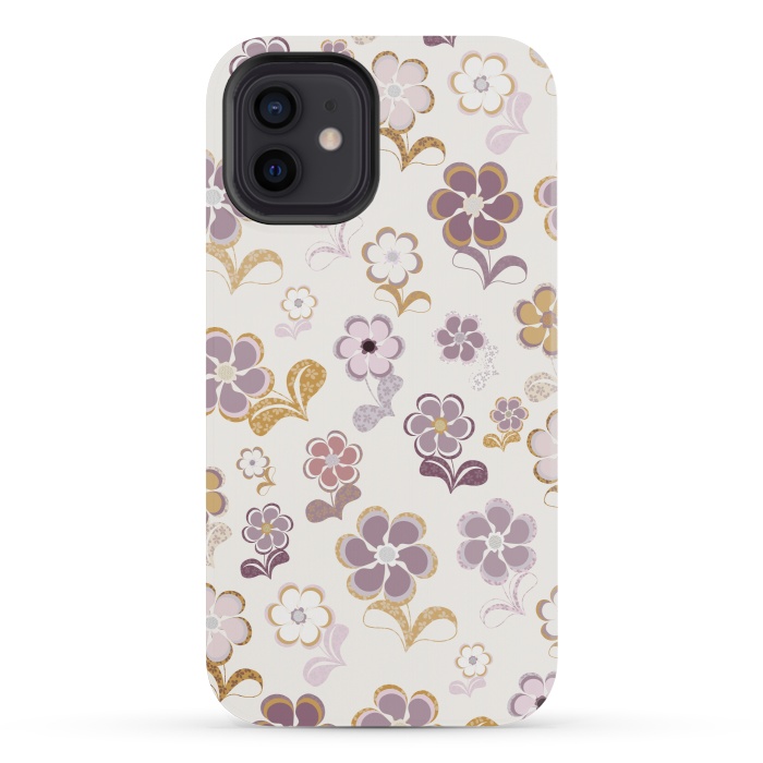 iPhone 12 mini StrongFit 60s Flowers in Purple and Mustard by Paula Ohreen