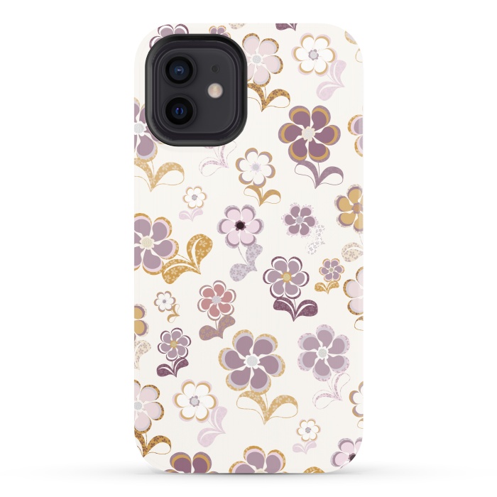 iPhone 12 StrongFit 60s Flowers in Purple and Mustard by Paula Ohreen