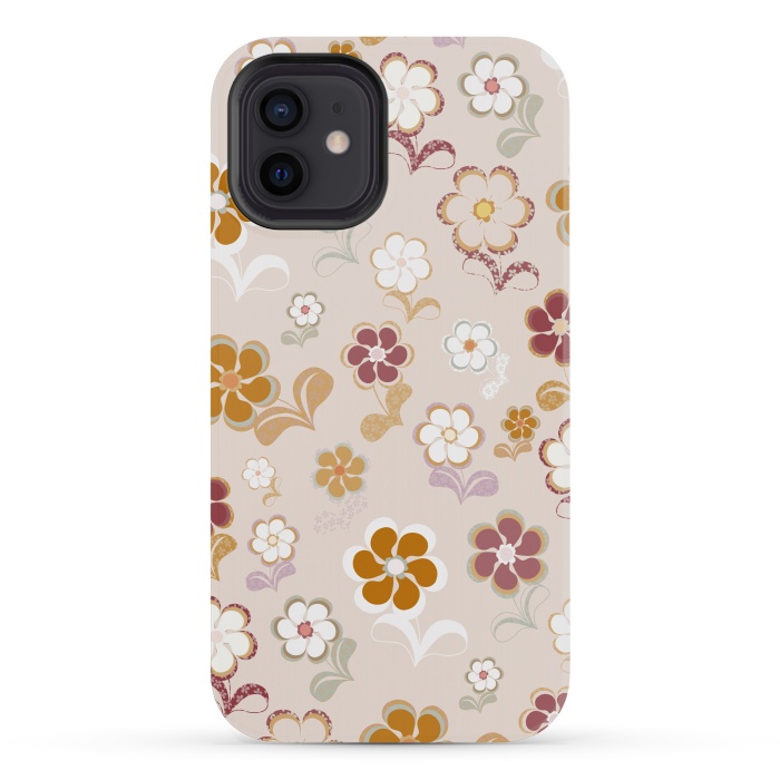 iPhone 12 mini StrongFit 60s Flowers on Light Pink by Paula Ohreen