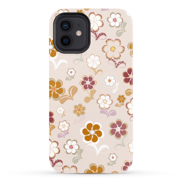 iPhone 12 StrongFit 60s Flowers on Light Pink by Paula Ohreen