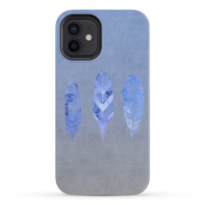 iPhone 12 mini StrongFit Blue Watercolor Feathers by Andrea Haase