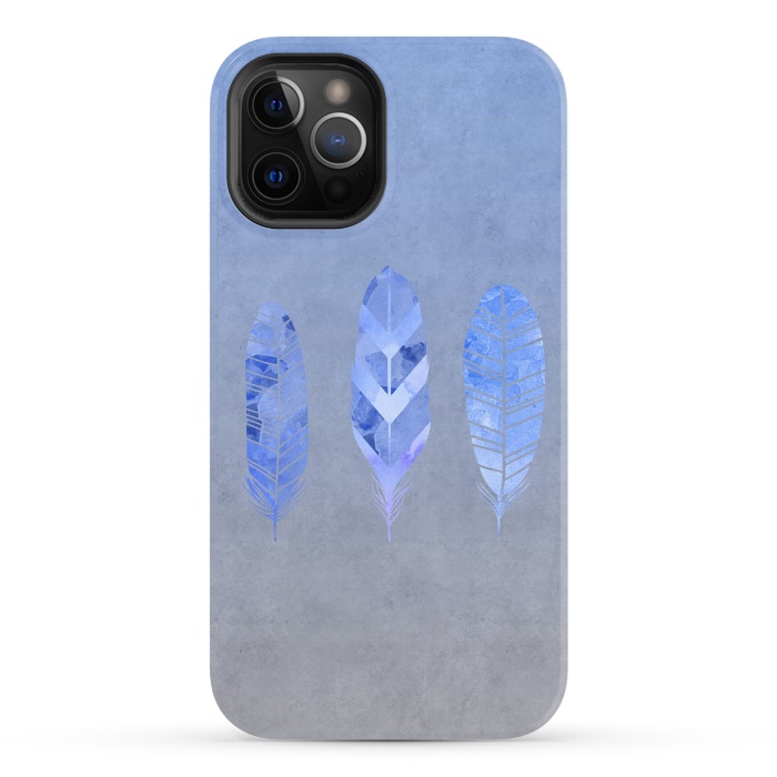 iPhone 12 Pro StrongFit Blue Watercolor Feathers by Andrea Haase