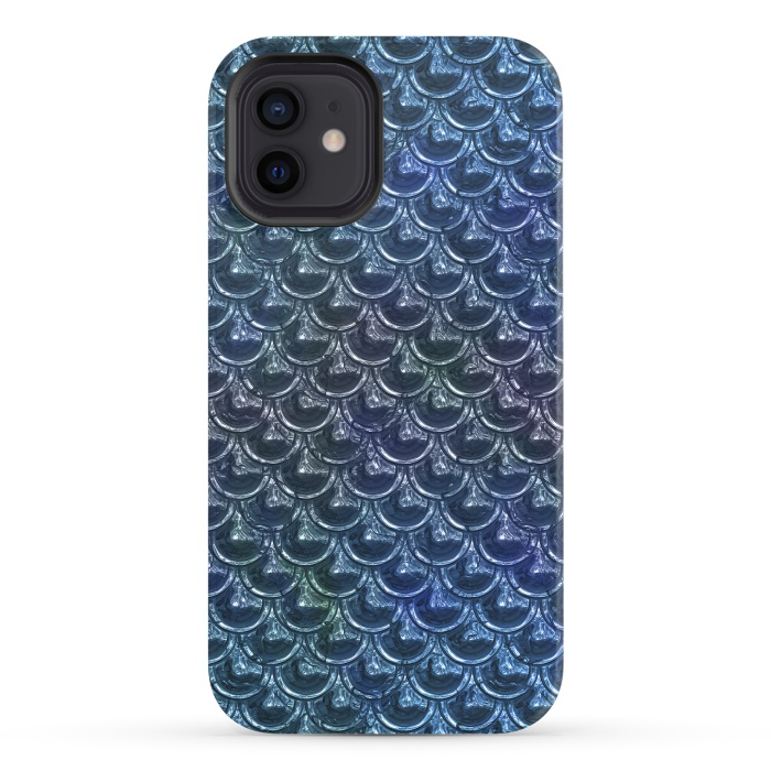 iPhone 12 StrongFit Shimmering Blue Metallic Scales by Andrea Haase
