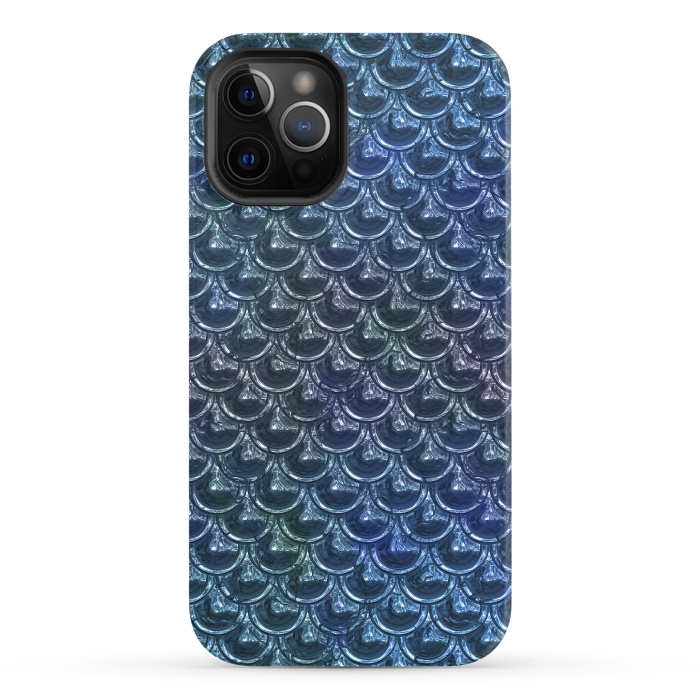 iPhone 12 Pro StrongFit Shimmering Blue Metallic Scales by Andrea Haase